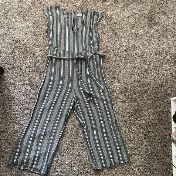 chole + rene Pants - Vertical Stripped Linen Jumper/Jumpsuit